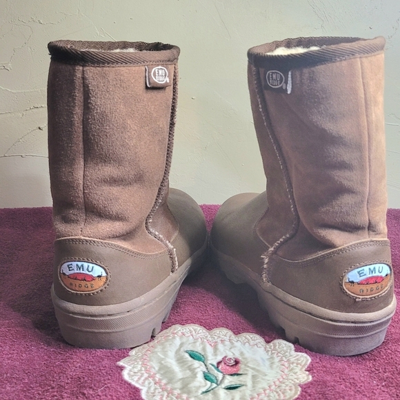 Emu Ridge Brown Boots Size 7 Australian Suede Wool Lining Mid Calf - Picture 8 of 11